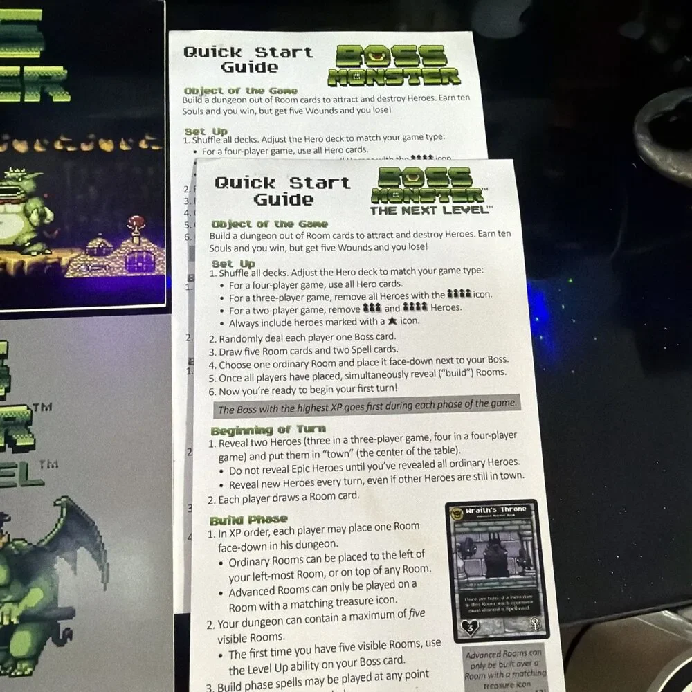 Boss Monster  + The Next Level Brotherwise Games Huge Card Lot Sleeves Manuals !